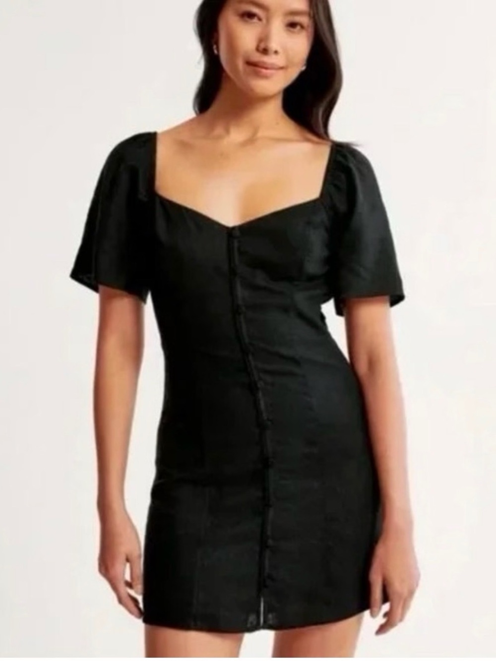NWT Abercrombie Linen-Blend Button-Through MiniDress Black Size Small Tall